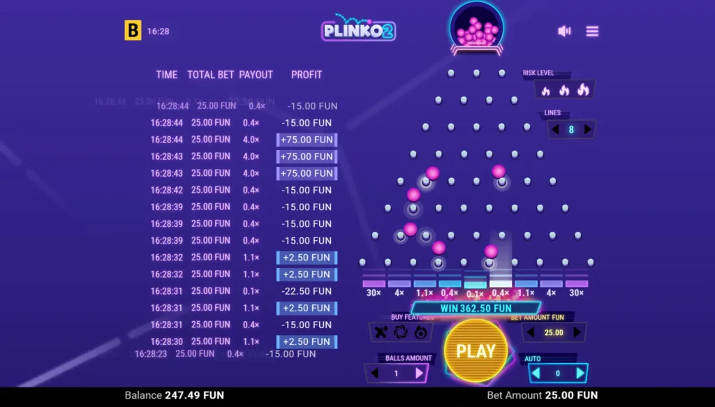 So läuft eine Runde Plinko im Online-Casino ab